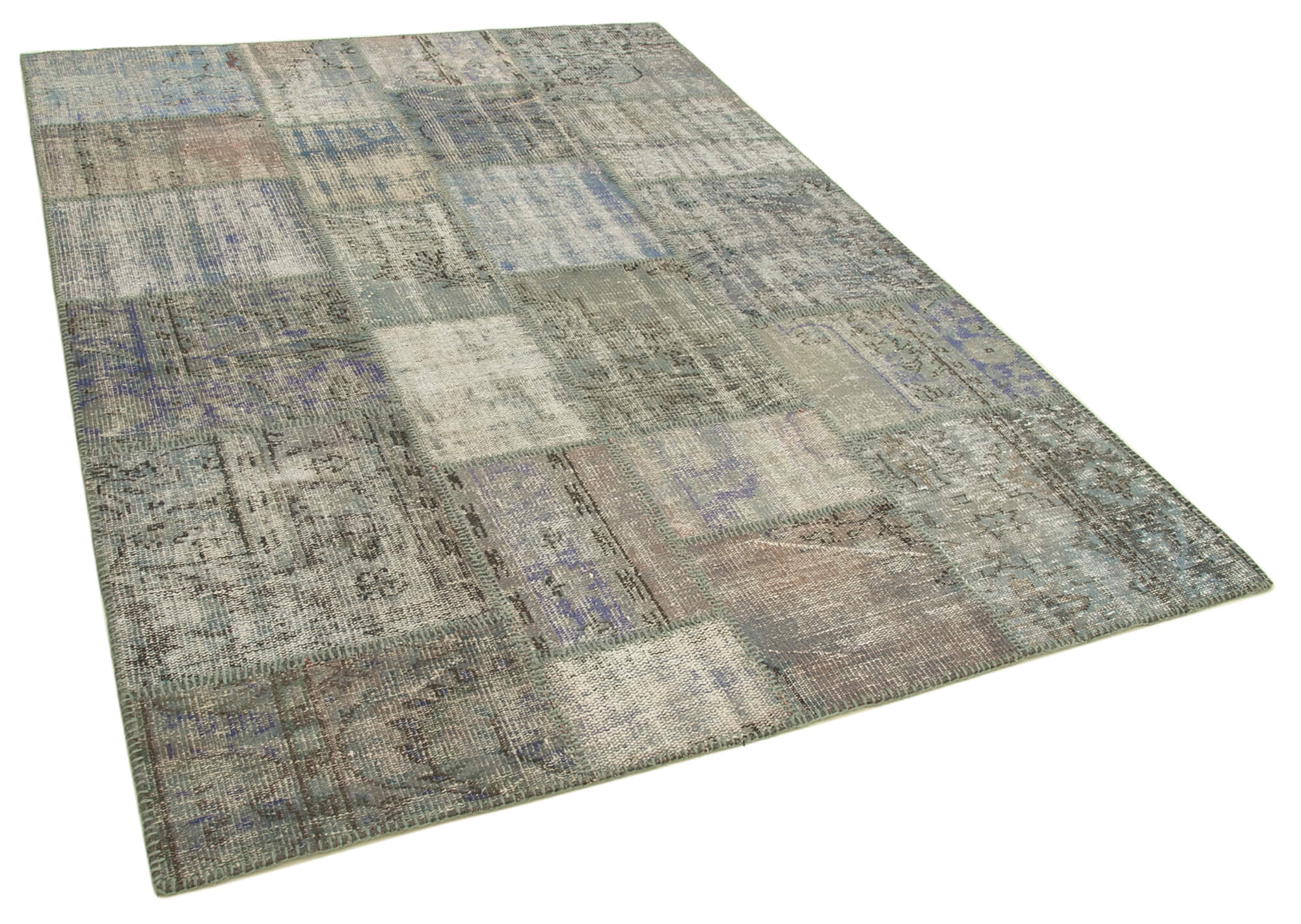 Handwoven Turkish Contemporary 176 cm x 243 cm Grey Patchwork Carpet