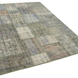 Handwoven Turkish Contemporary 176 cm x 243 cm Grey Patchwork Carpet