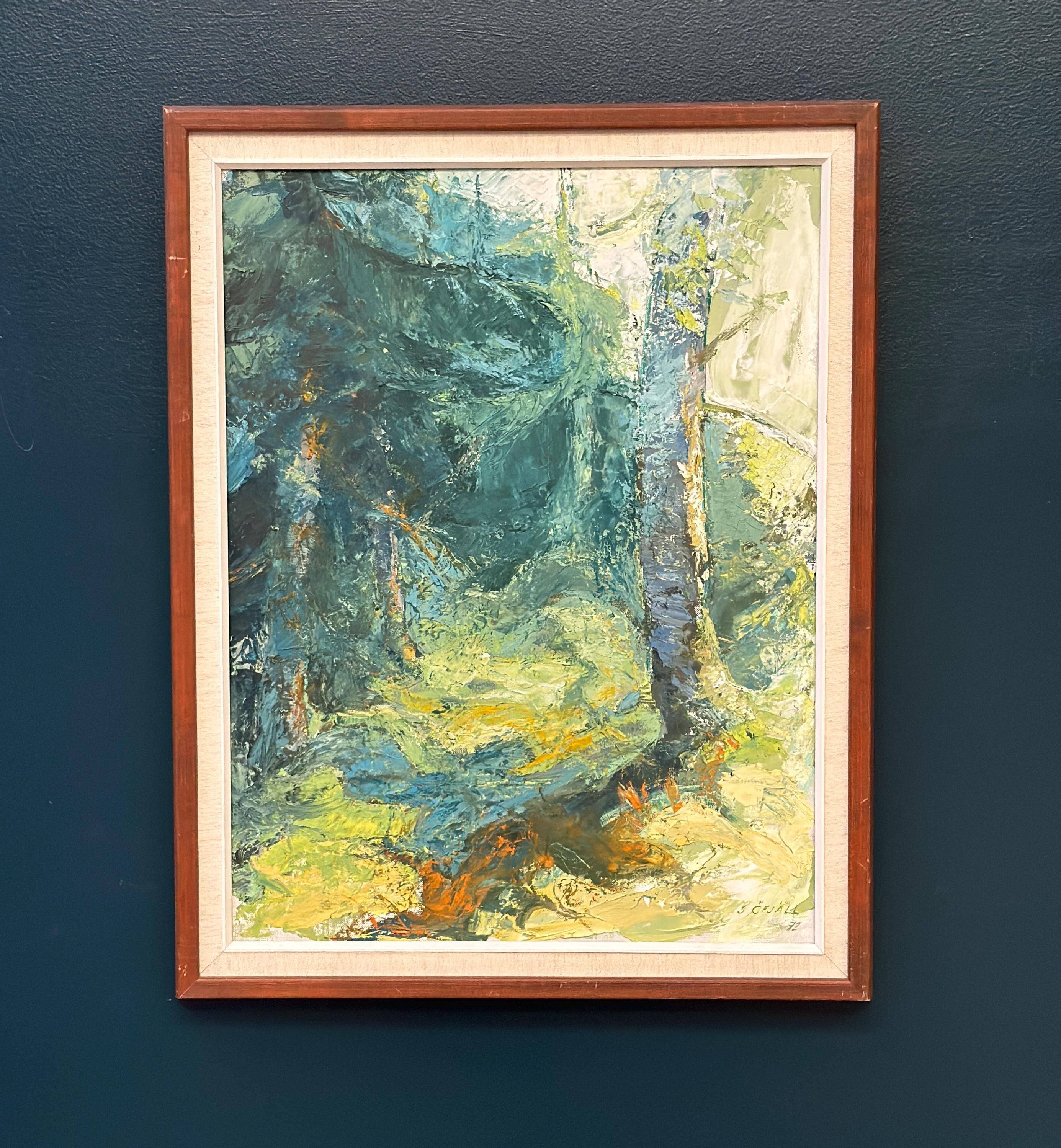 Original Mid Century Swedish Oil on Canva"Forest Brows" by Inga Öfjäll