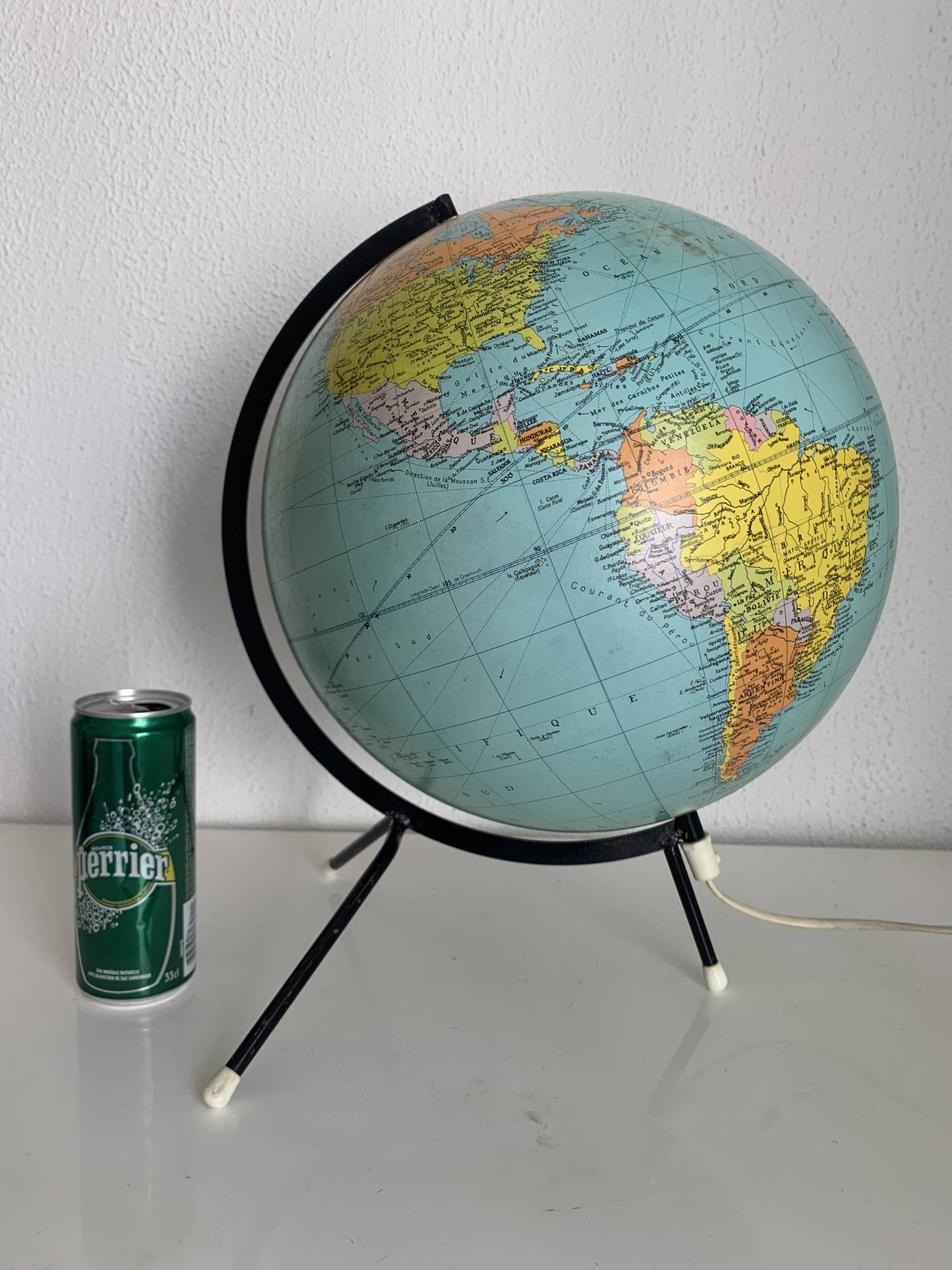Taride Paris France vintage 1986 black tripod globe - 40 cm