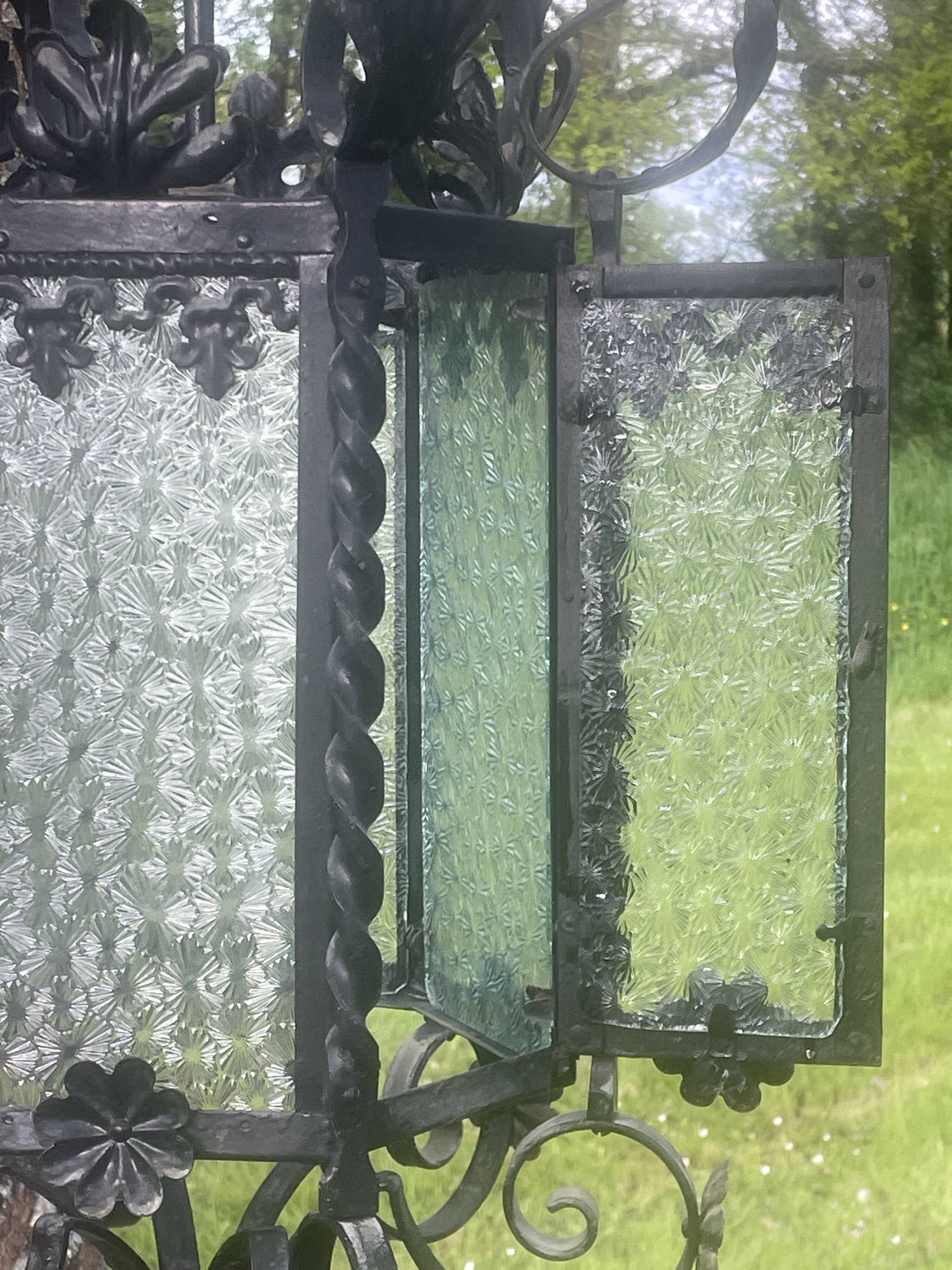 Vestibule lantern, hall, wrought iron entrance & cathedral glass, 80 cm pendant light