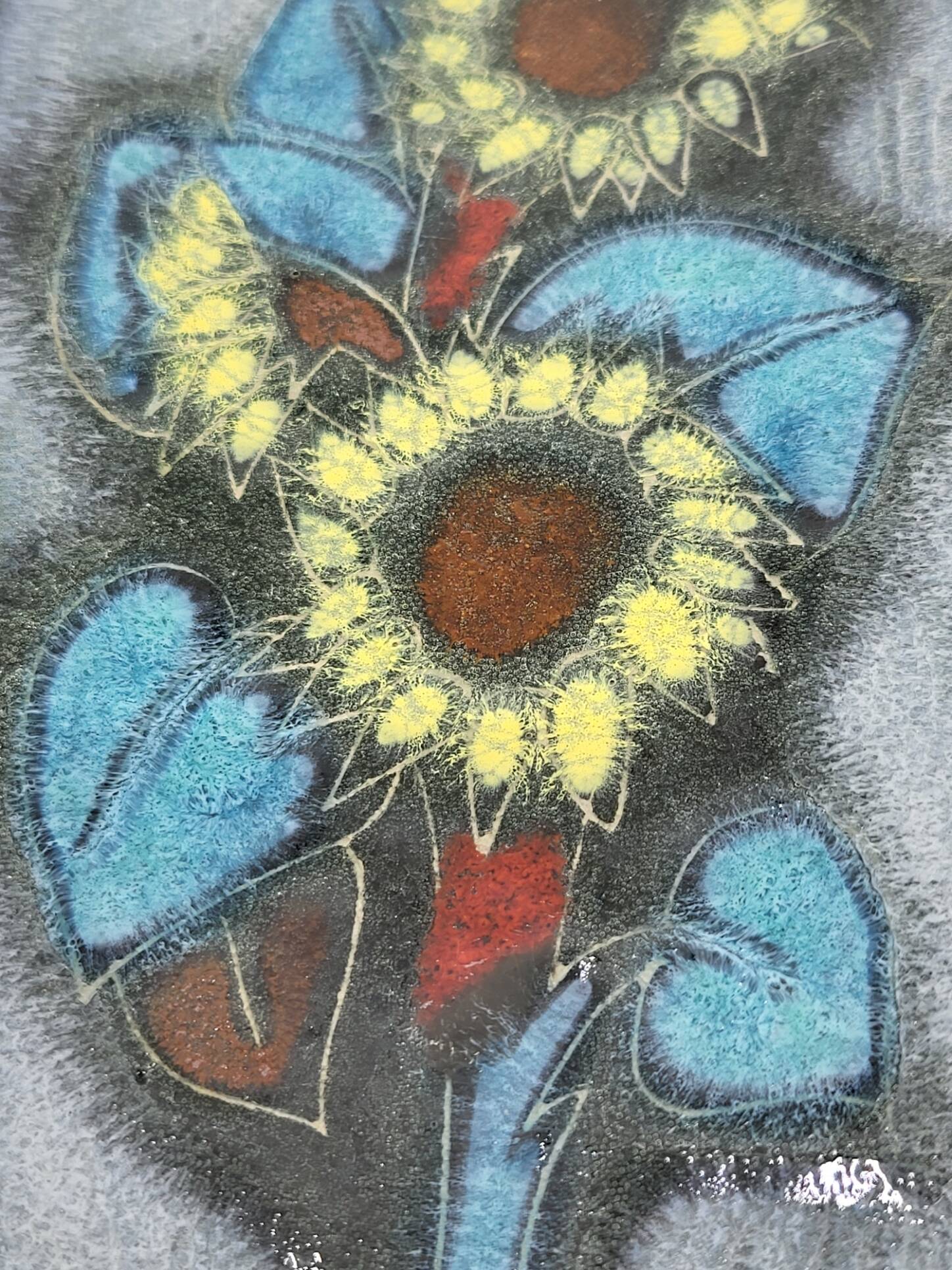 Enamel Triptych Flora & Fauna Vintage 1950