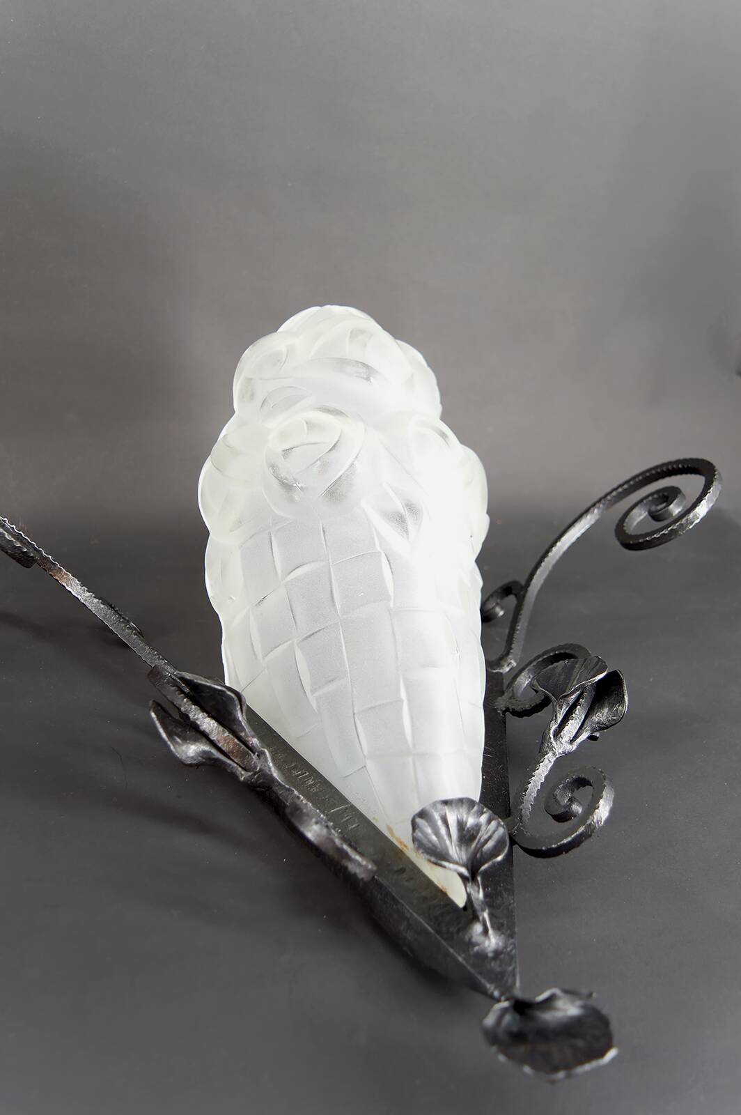 Pair of Wrought Iron Wall Lights by Degué, Art Deco, France, c. 1930