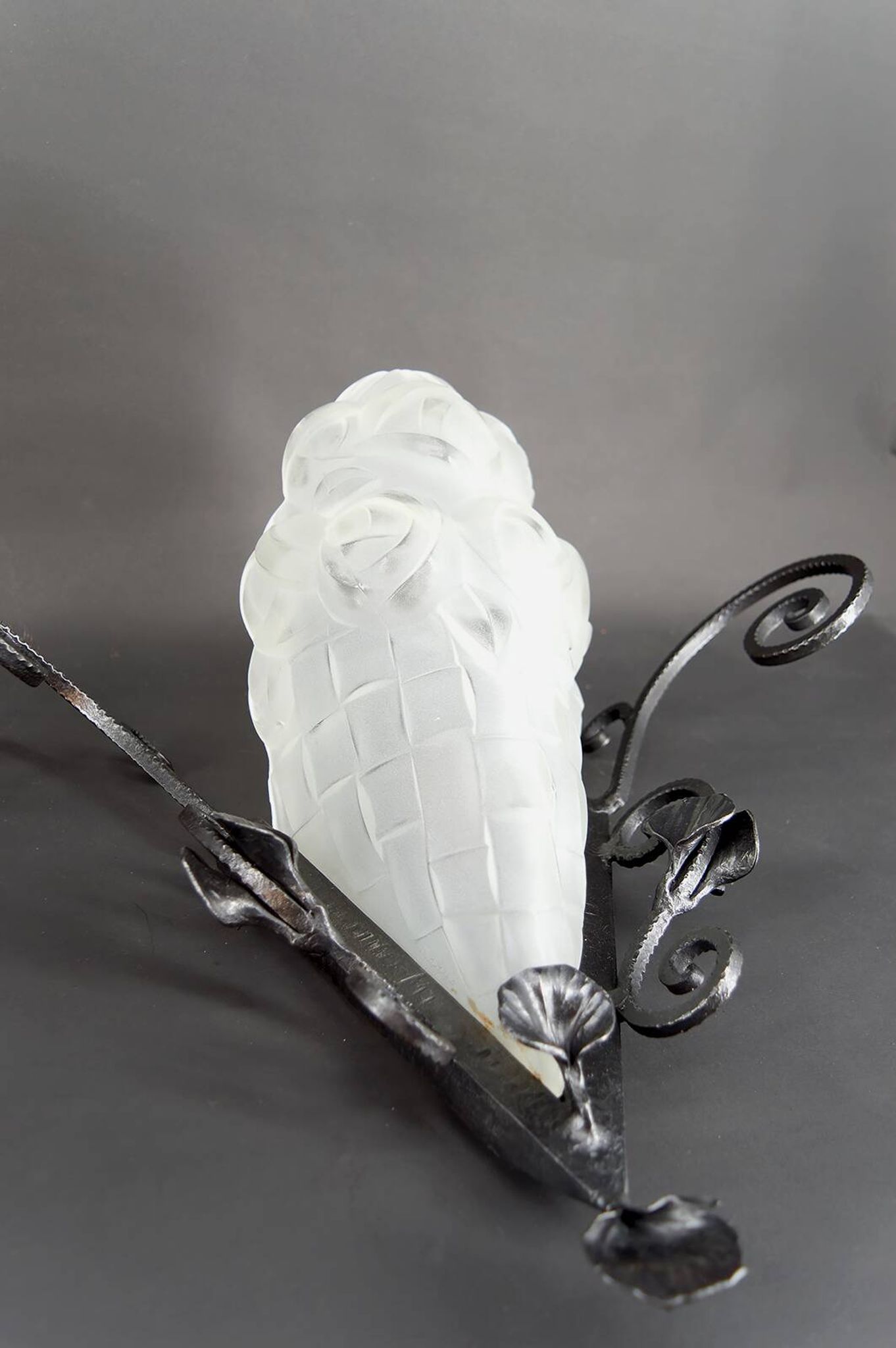 Pair of Wrought Iron Wall Lights by Degué, Art Deco, France, c. 1930