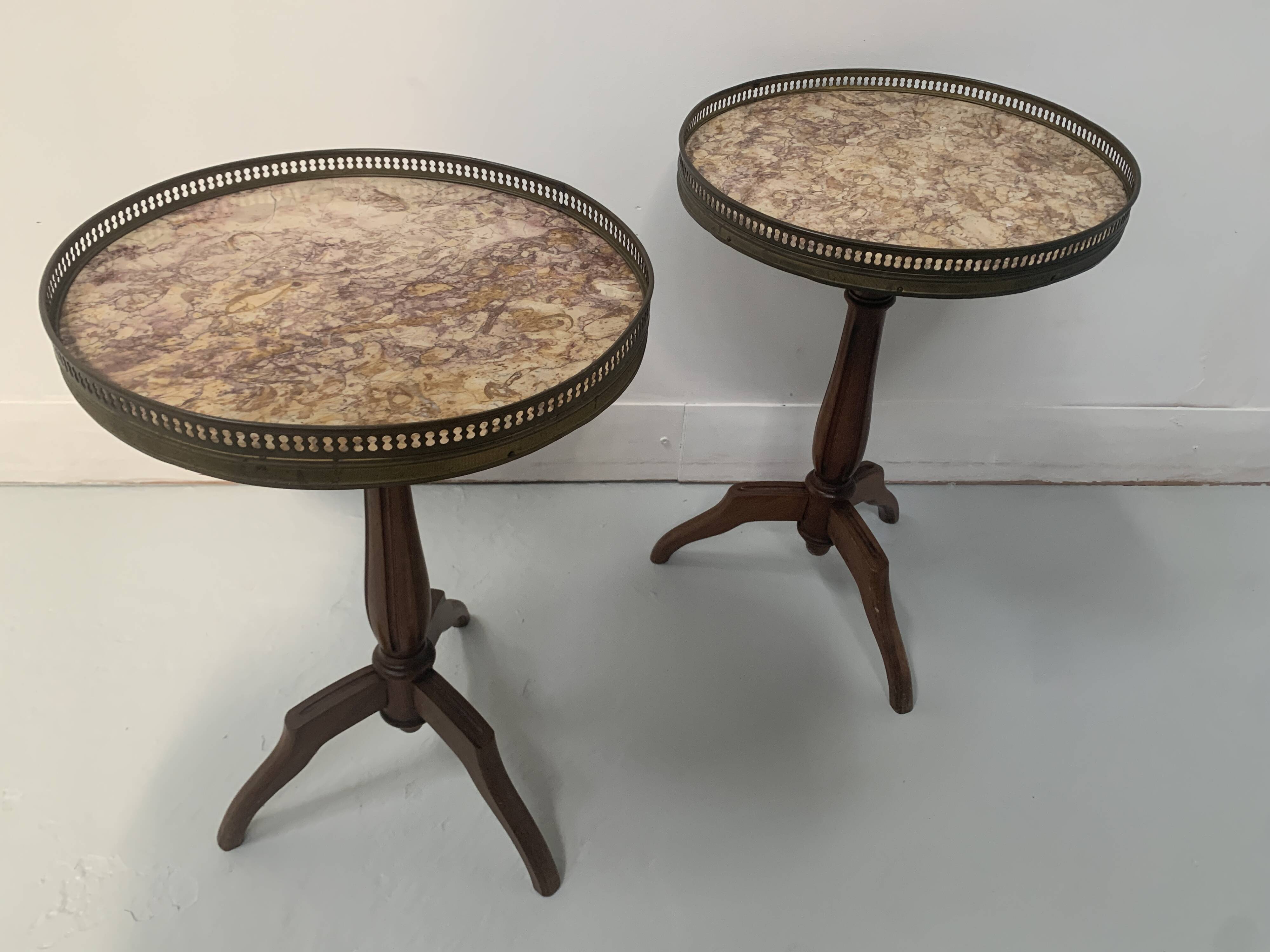 Pair of Louis XVI style pedestal tables in stained beech, 20th century