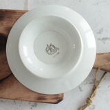 Ancien plat à gâteaux français piédouche art déco bleu&blanc