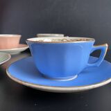 Set of 4 Villeroy & Boch Vintage 50s Cups and Saucers - Pastel & Gold