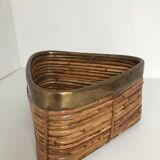 Vintage rattan basket with brass edge 1970