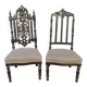 Fake pair of low Napoleon III chairs in blackened wood.