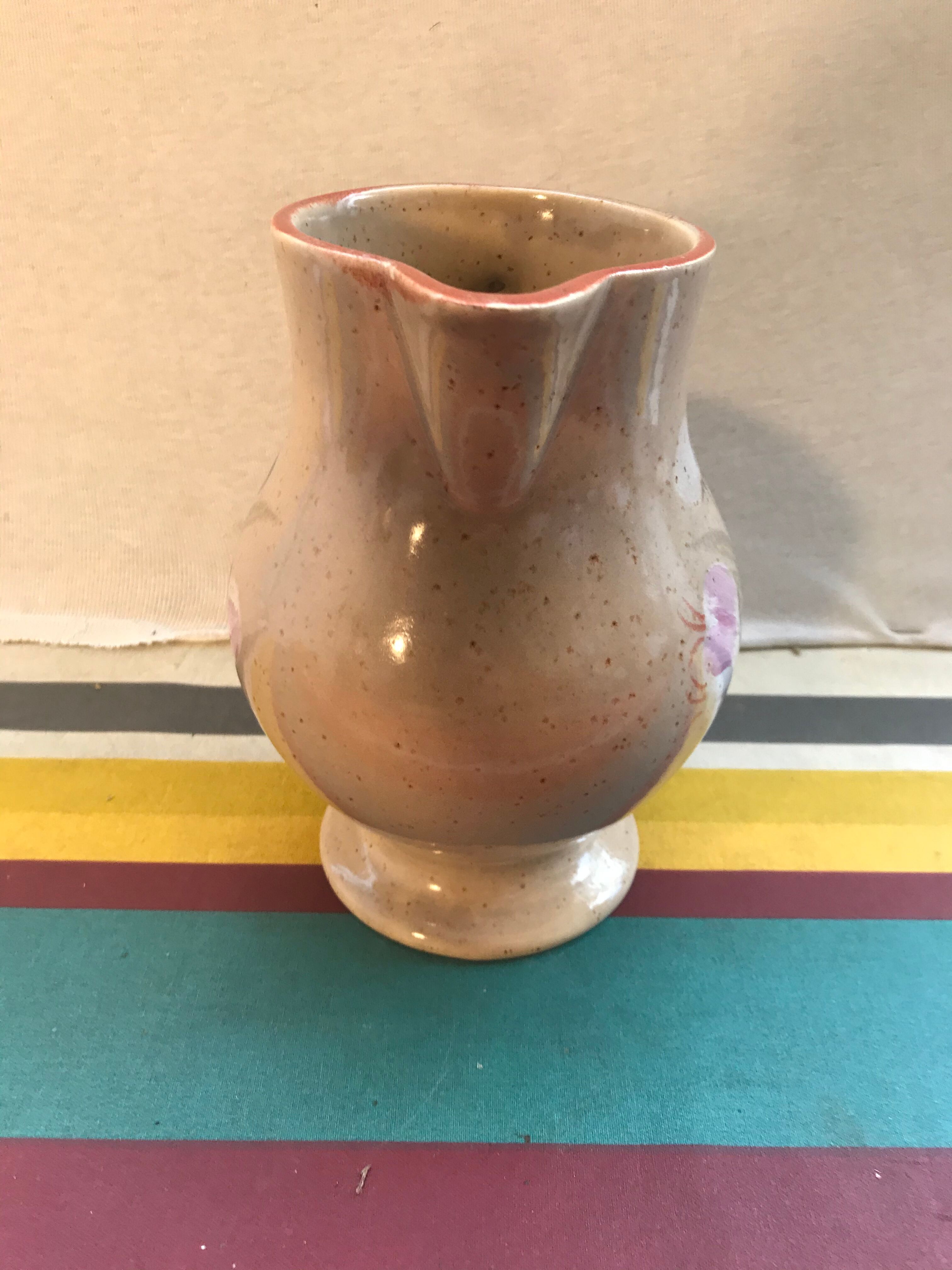 Former MBFA Pornic pitcher - ceramic handle and painted by Helena France vintage