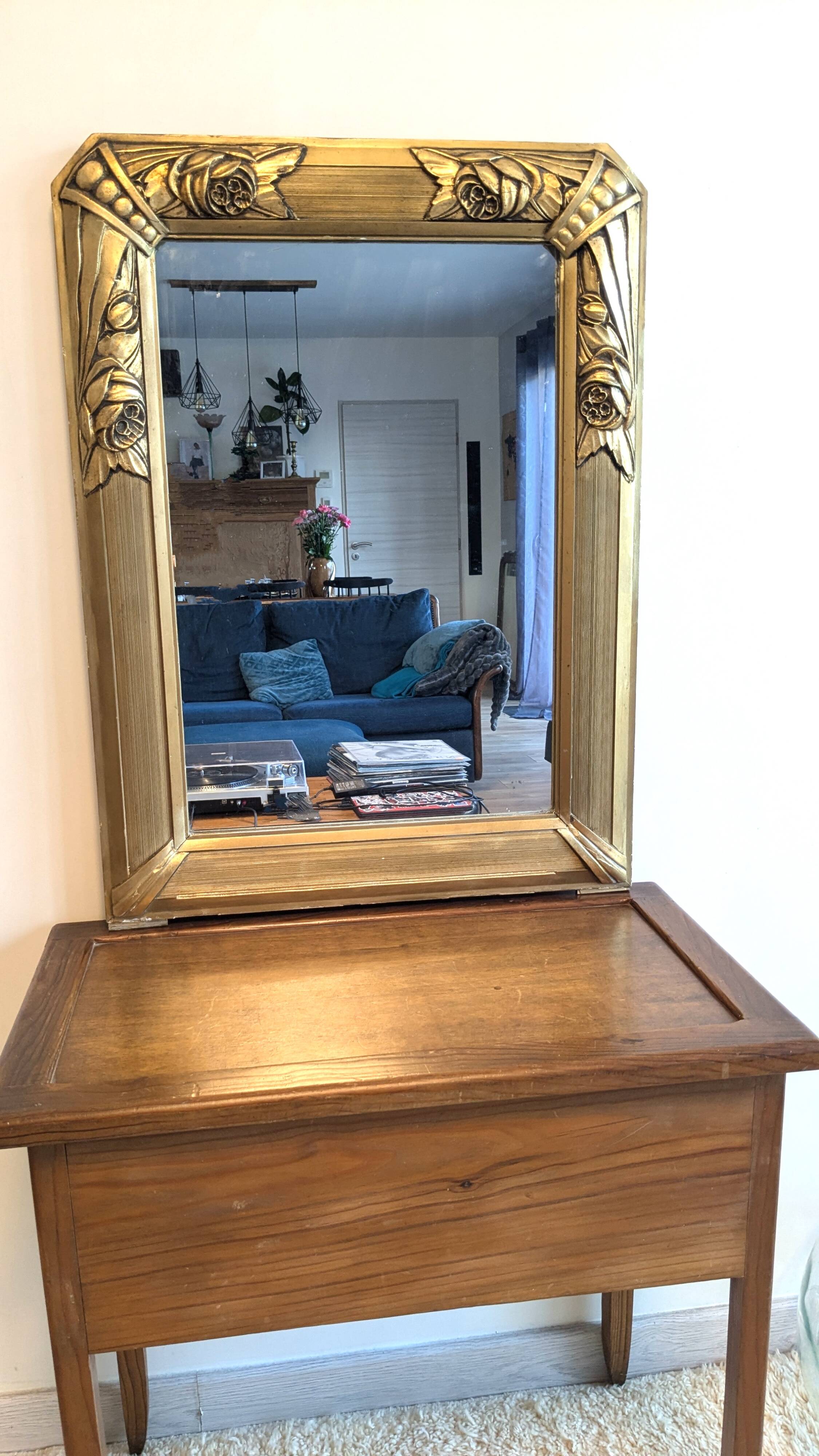 Gold Art Deco Mirror 74 X 55 cm