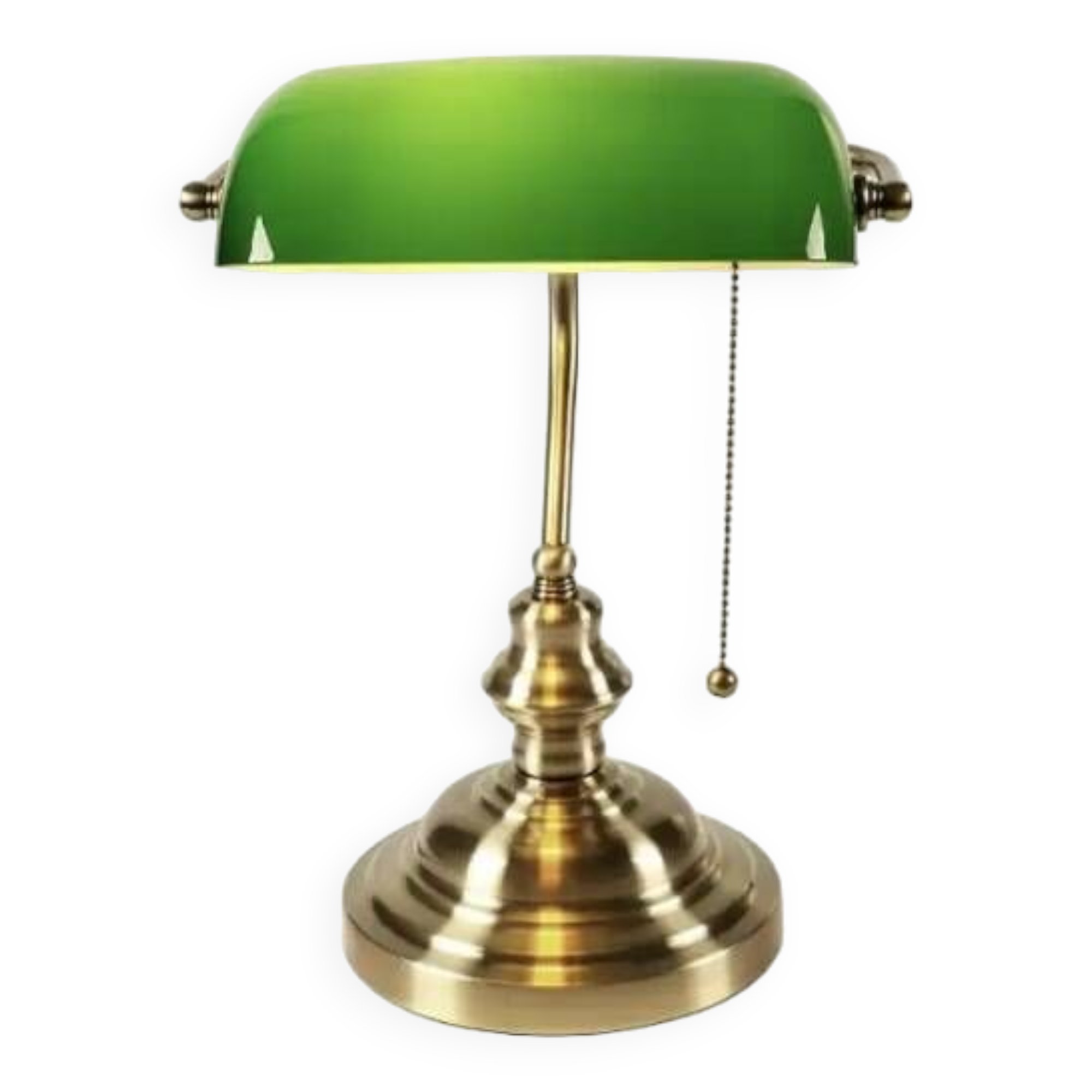 Antique banker's lamp in bronze and green opaline, Art Deco