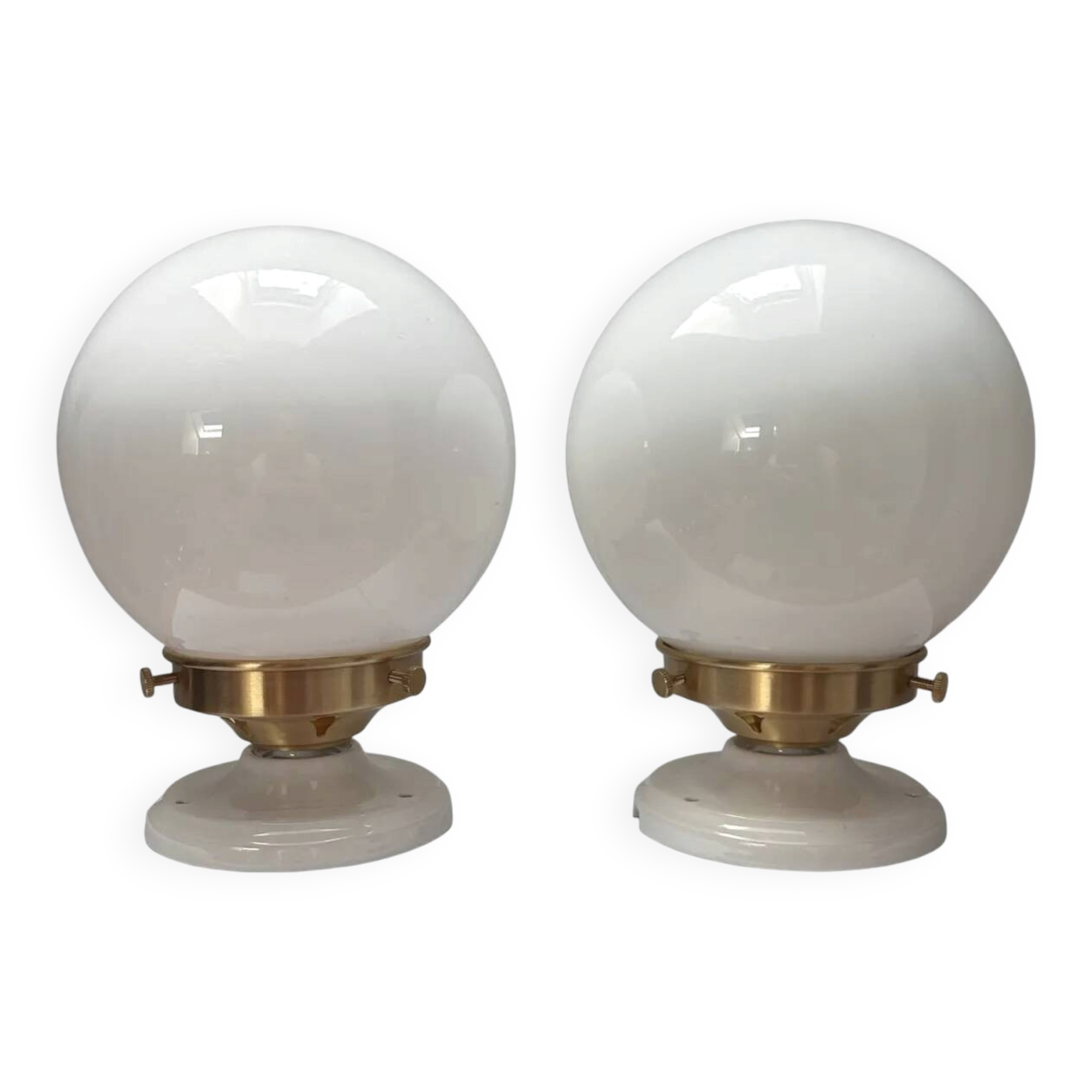 Pair of wall sconces with white opaline globes