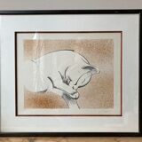 Lithograph cat who sleeps artist's proof signed