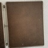 Vintage 1930s triptych barber mirror in brown shagreen - 30 x 77 cm