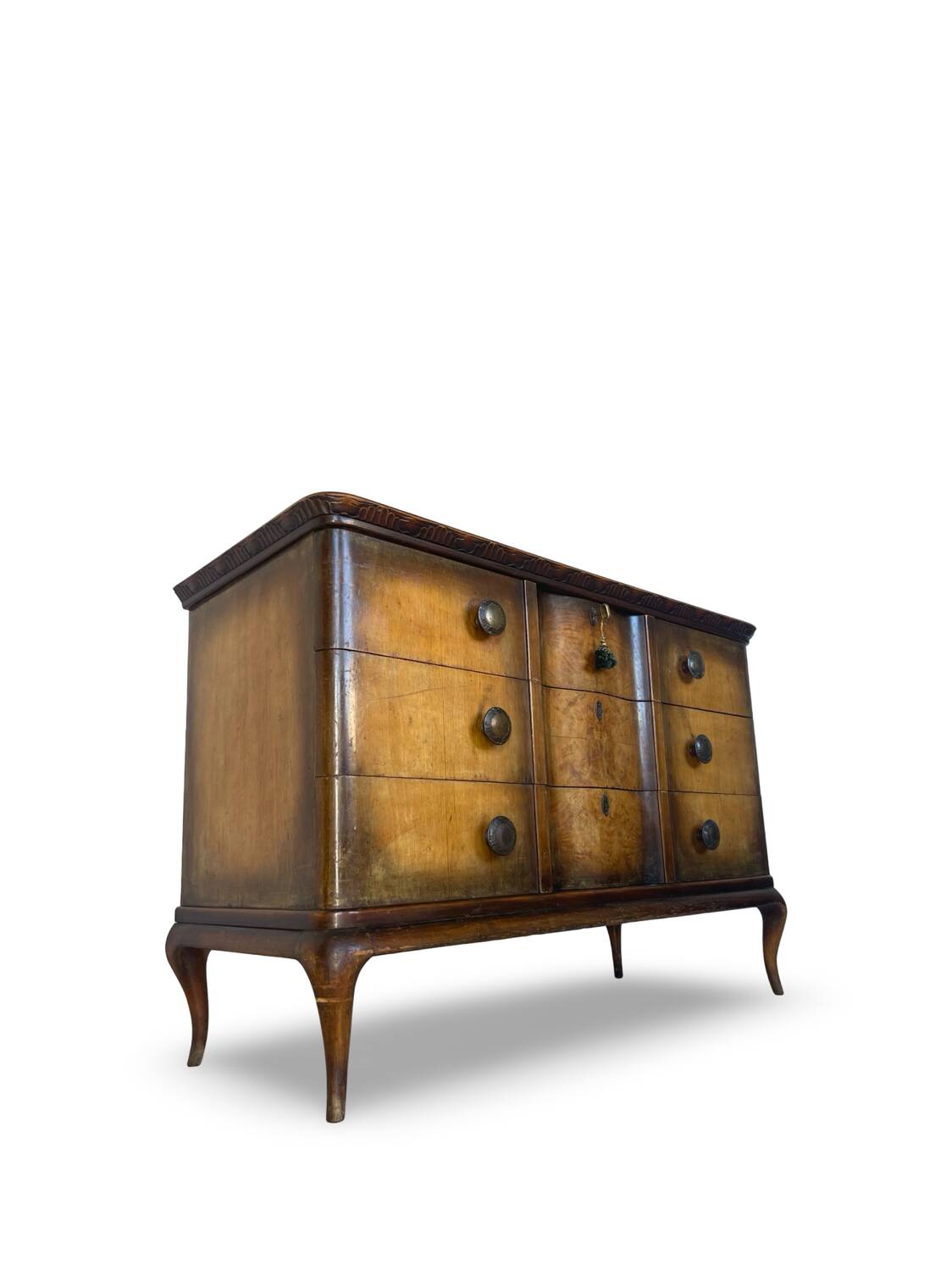 Commode italienne en placage et bois massif de noyer, années 1940-1950