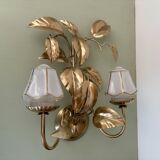 Vintage two-light wall lamp in gold metal with vintage art deco globes