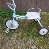 Old children's tricycle toy metal blue & white 70s vintage