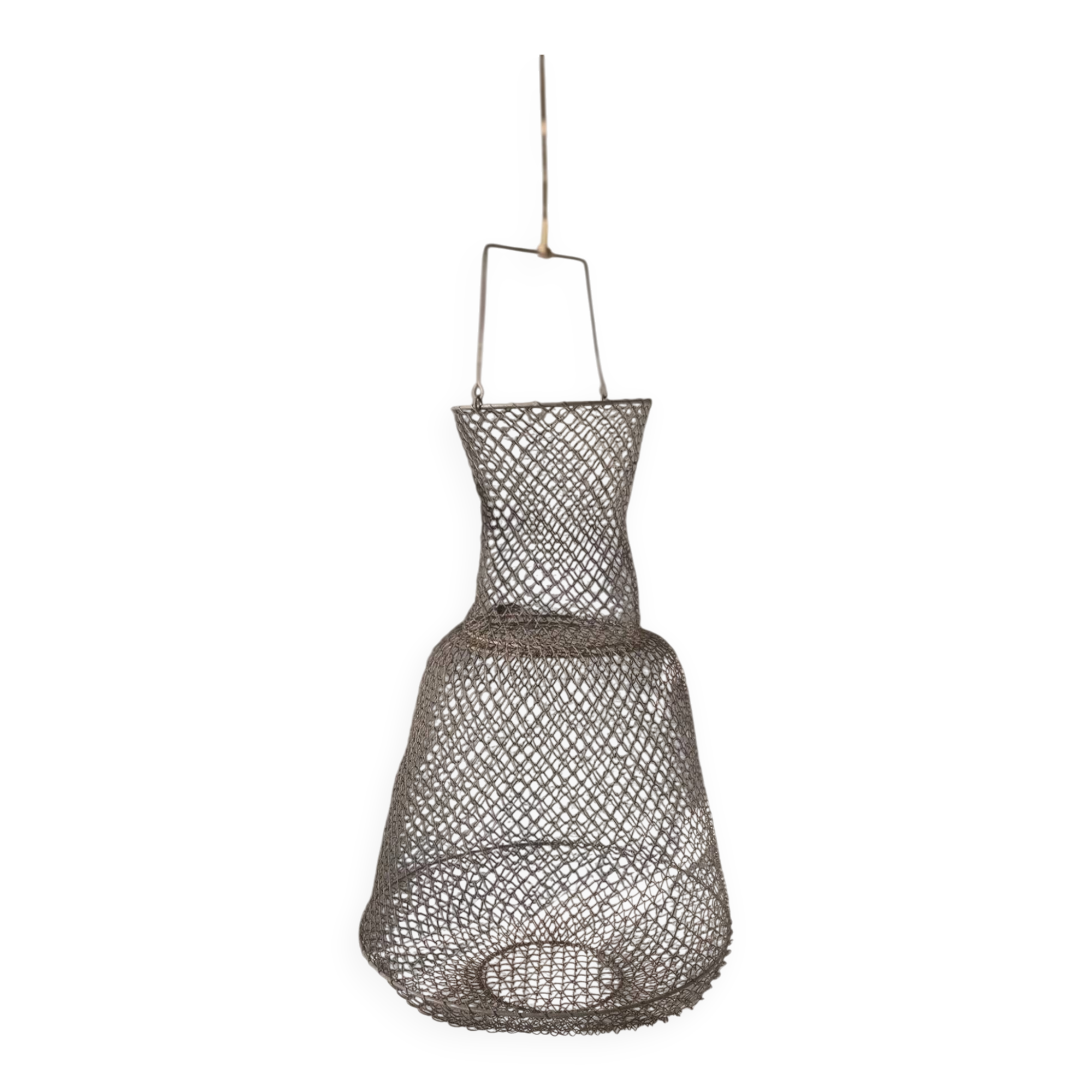 Grand panier de pêche français ancien en fil de fer
