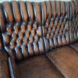 Chesterfield 3-seater chestnut coloured leather sofa