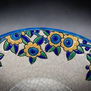 Longwy enamel bowl with handles – Art Deco floral decoration, 1930s