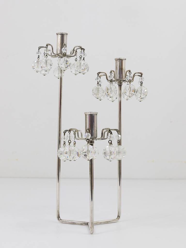 Silver-plated candlestick, faceted Swarovski crystals, Austria, 1960s