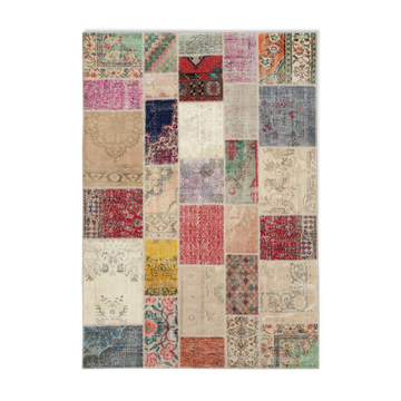 Hand-knotted oriental overdyed 203 cm x 292 cm multicolor patchwork carpet