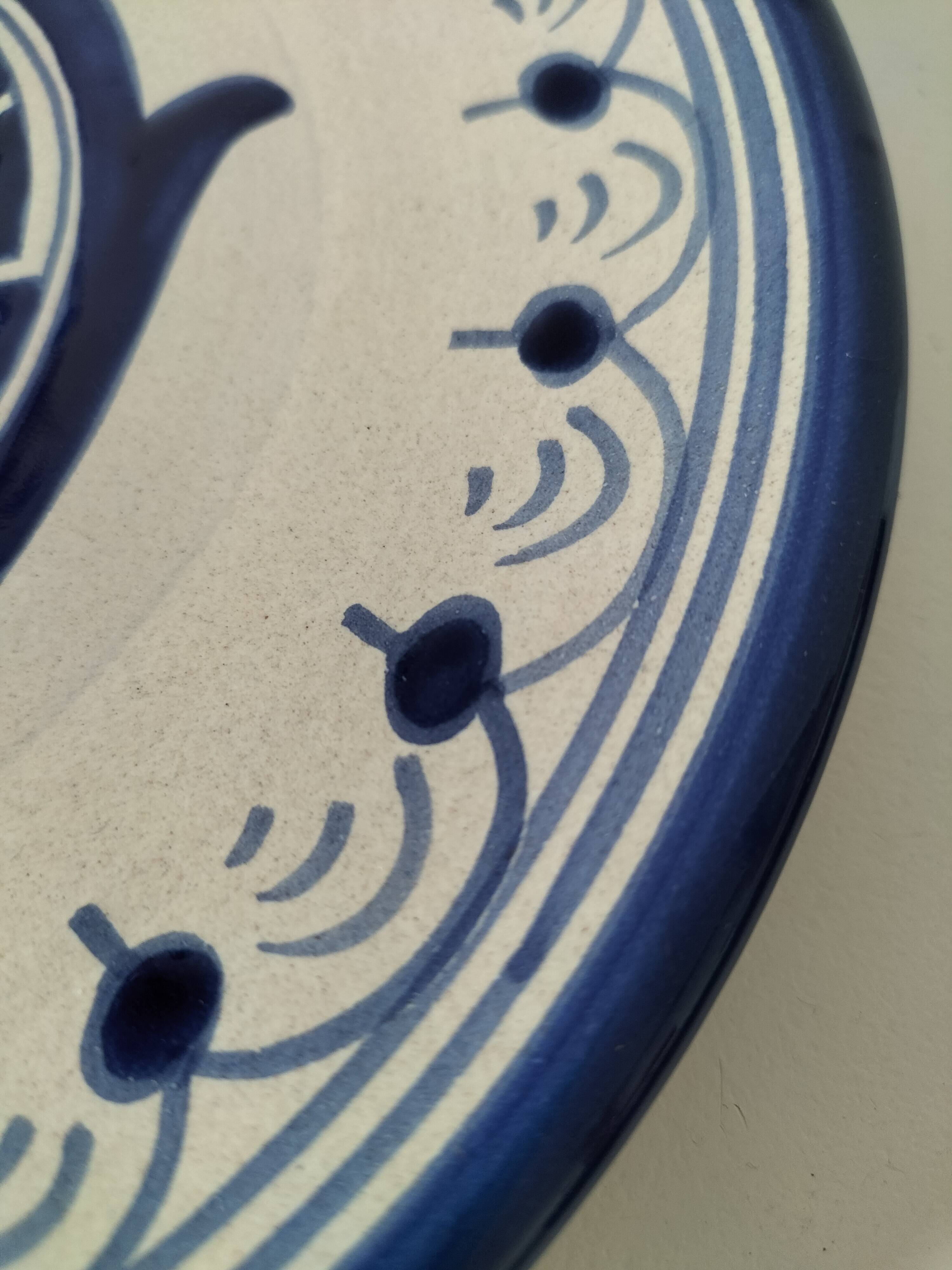 Blue and beige ceramic plate in the Nabeul style, 1970s