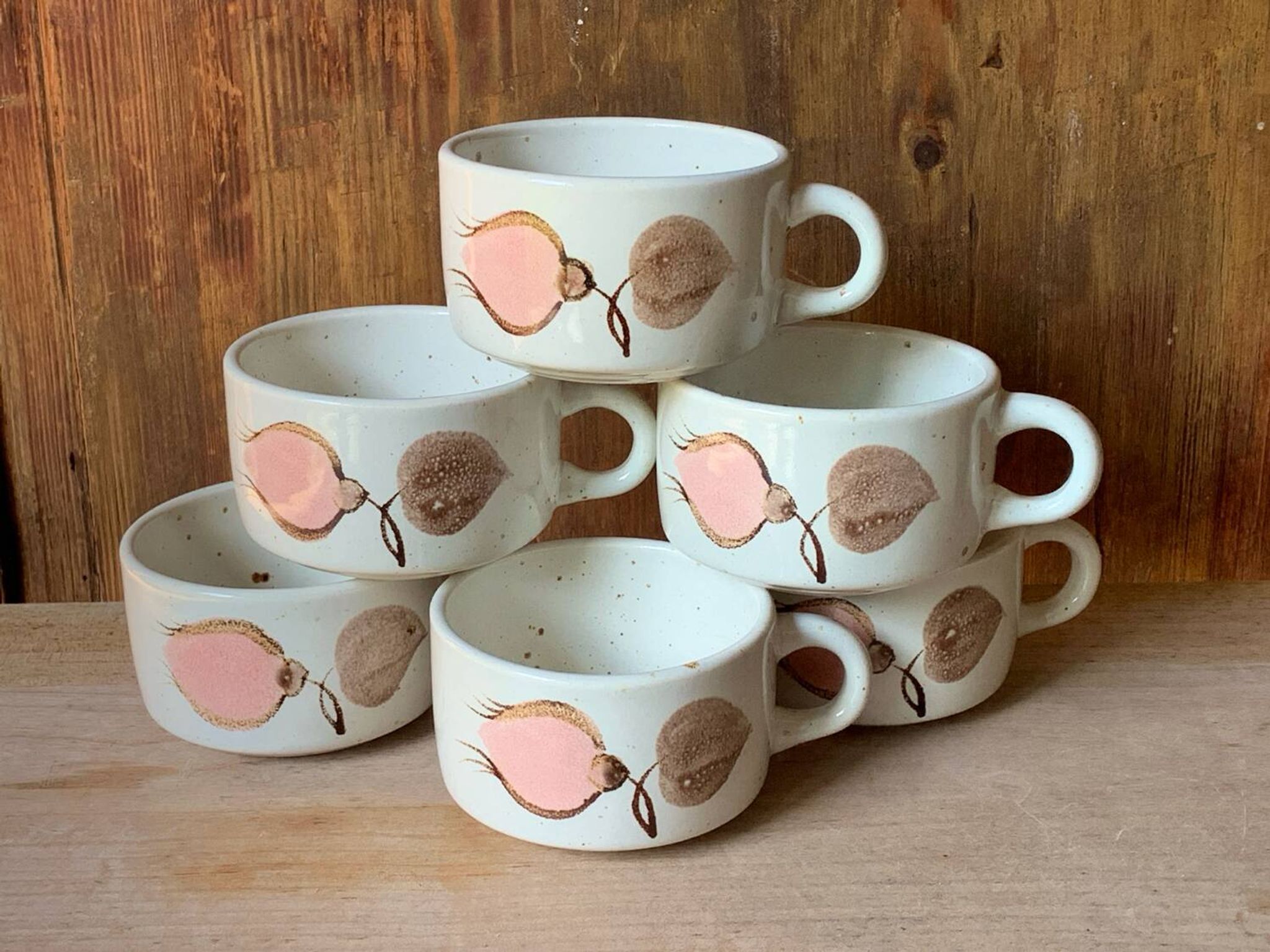 Six Salins stoneware coffee cups 1970