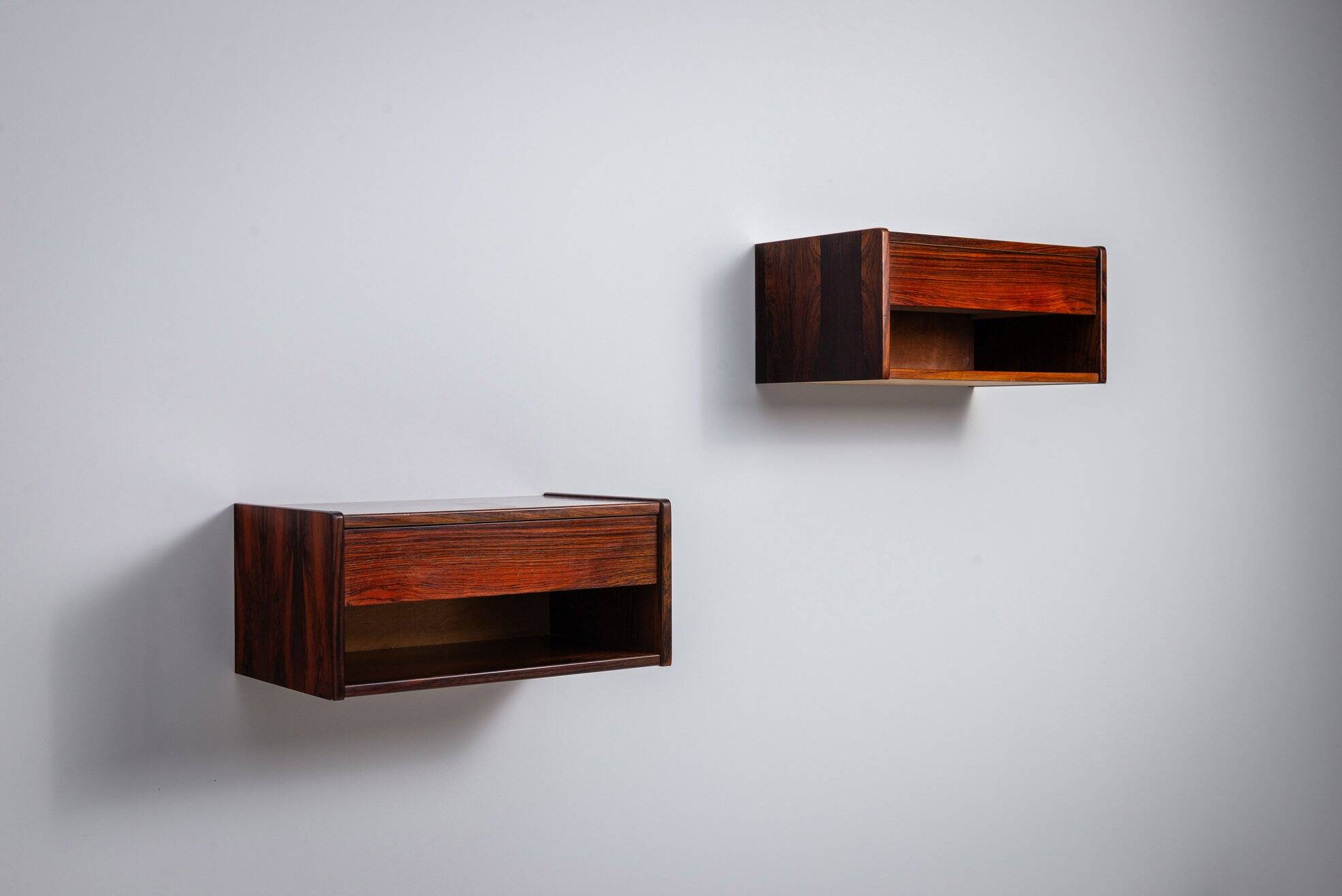 Pair of Scandinavian floating nightstands in rosewood Denmark 1960