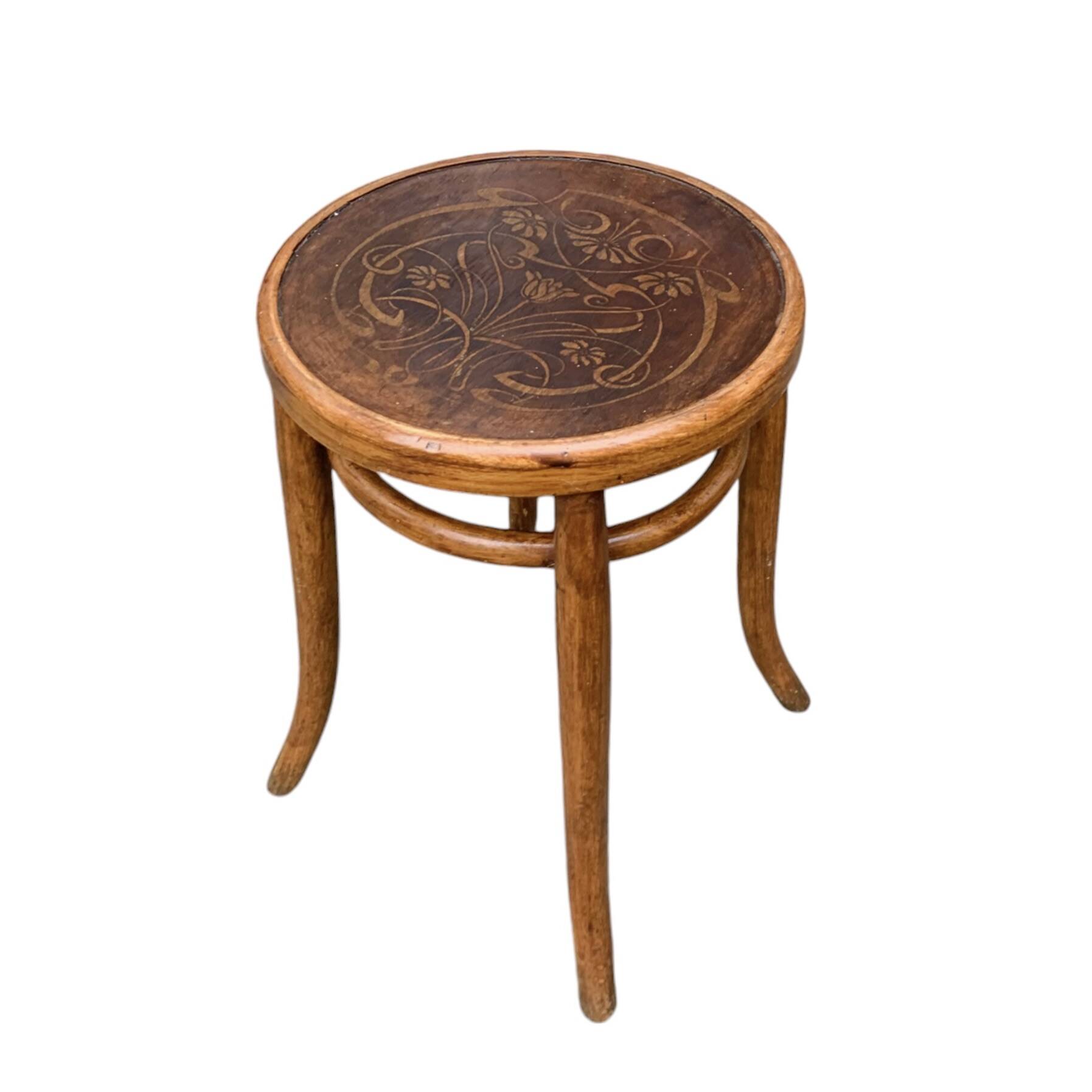Thonet style Art Nouveau bistro stool in curved wood