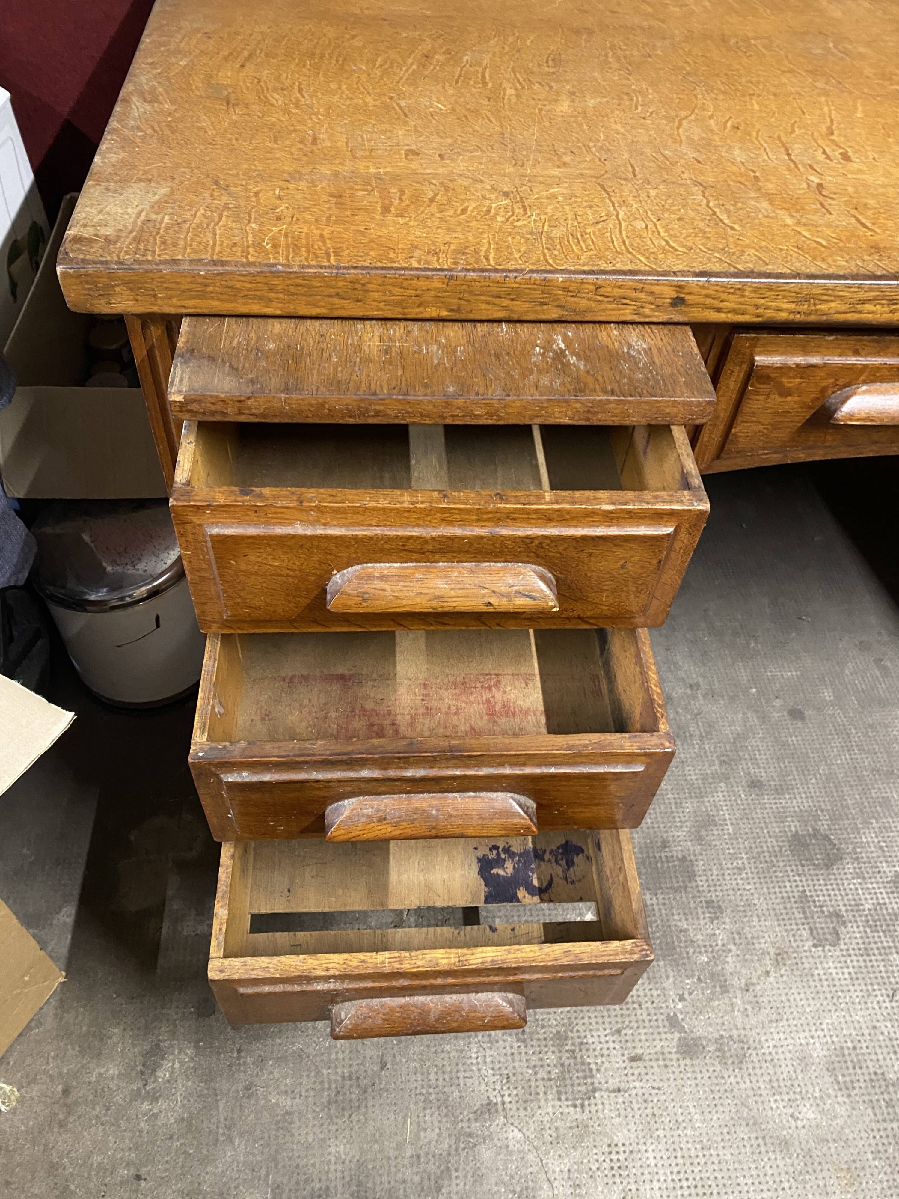 Teacher's desk from the 1950s on legs.
