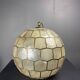 Midcentury mother of pearl Capiz shell & brass sphere large pendant, 1960s