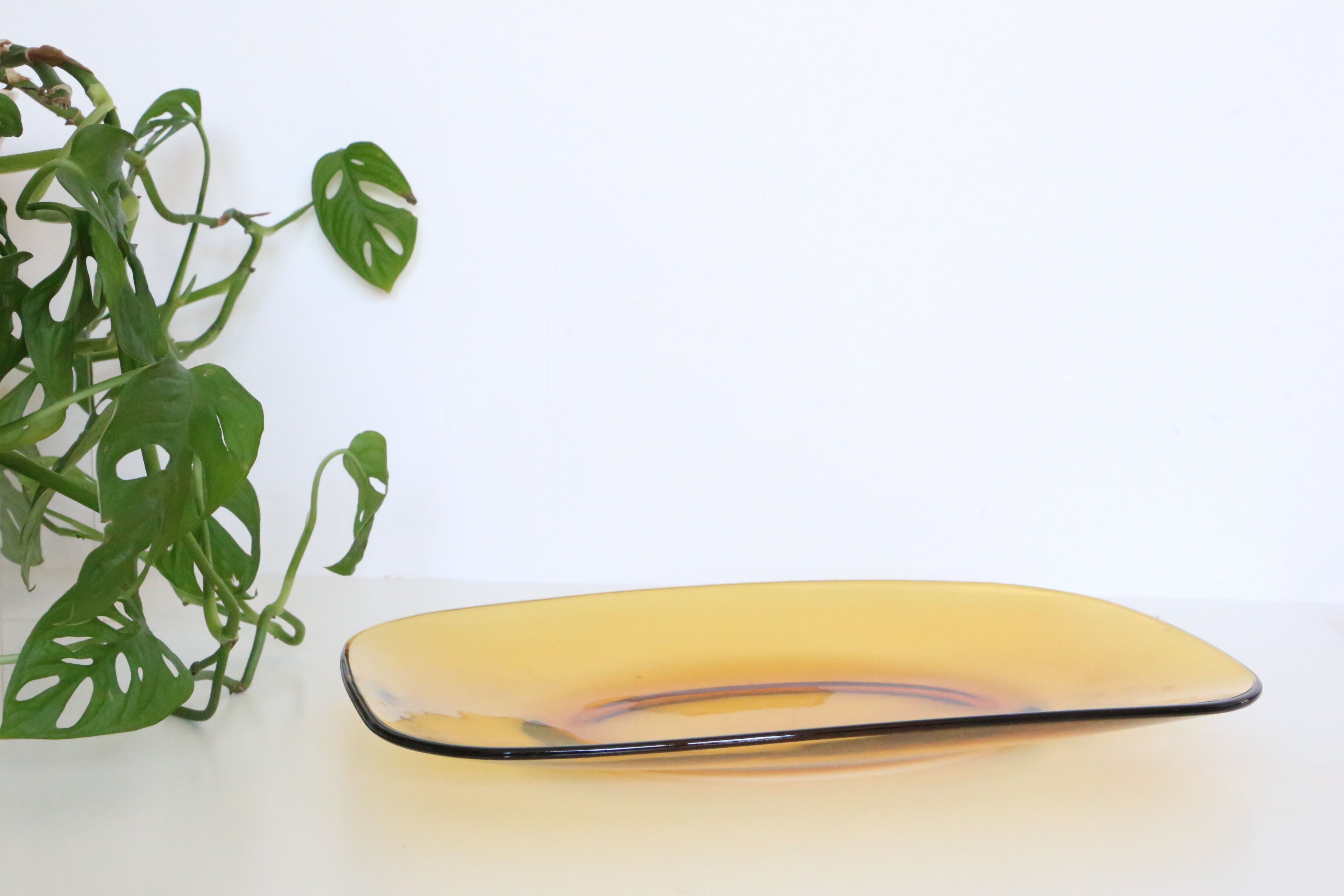 Rectangular amber glass dish, Vereco, vintage