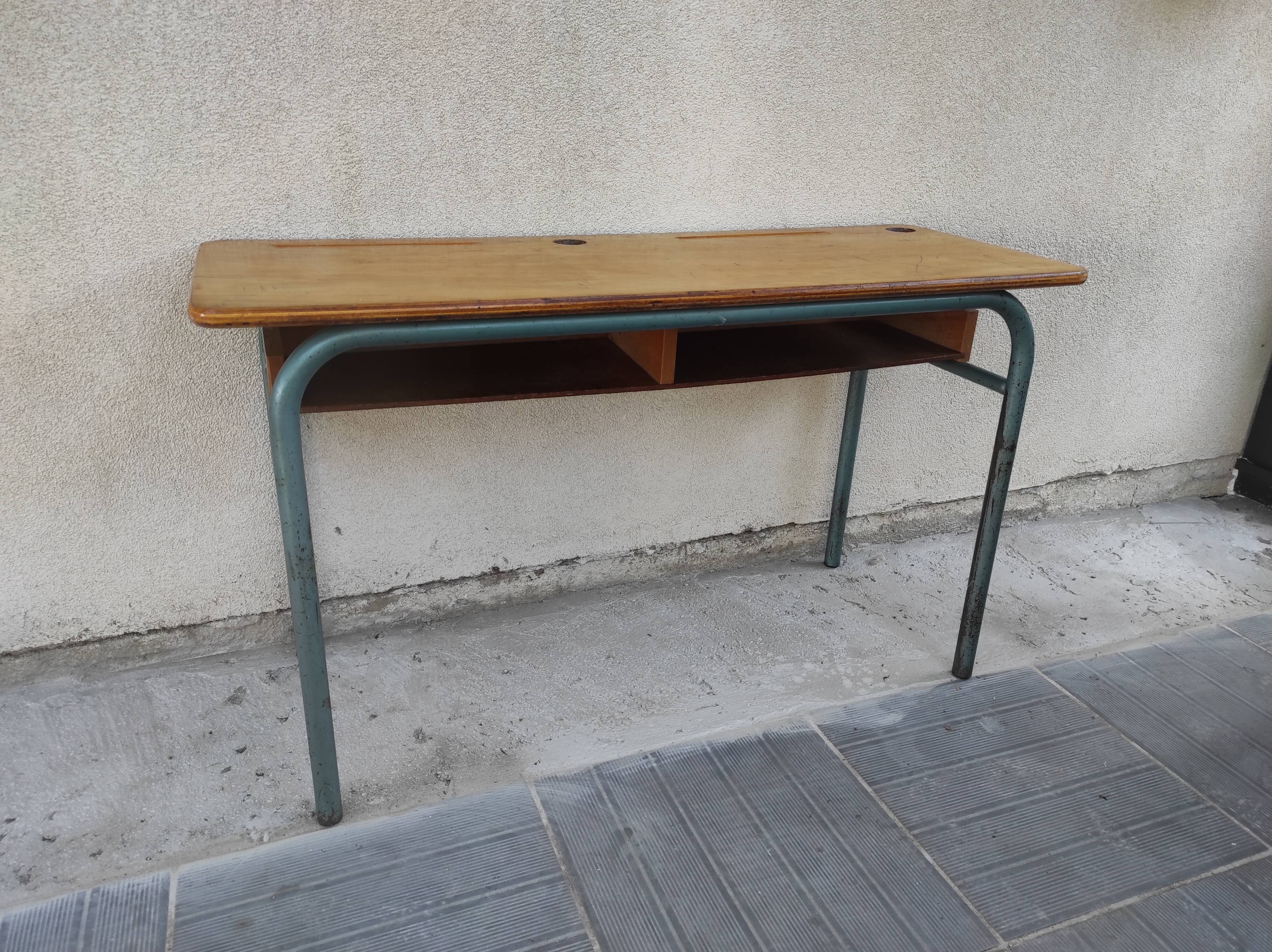 Hitler style 1960 double school desk with locker