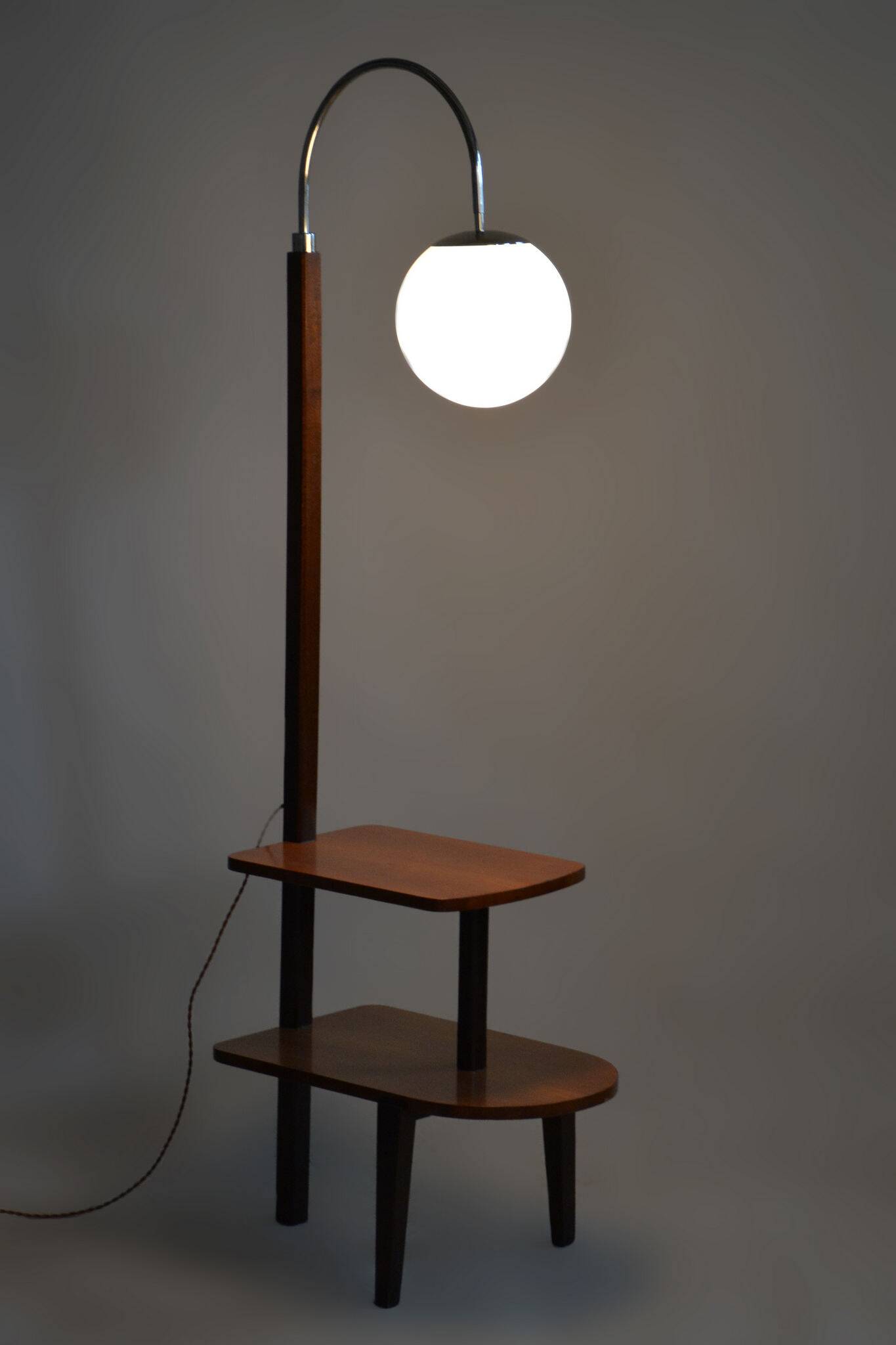Restored ArtDeco Floor Lamp, J. Halabala, UP Zavody, Walnut, Czechia, 1930s