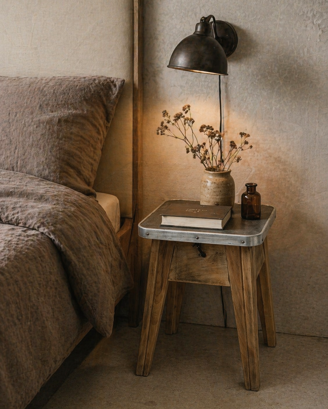 Raw wood storage stool 1950