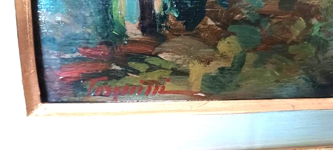 Landscape painting oil on panel Tuscan school 1930s signed