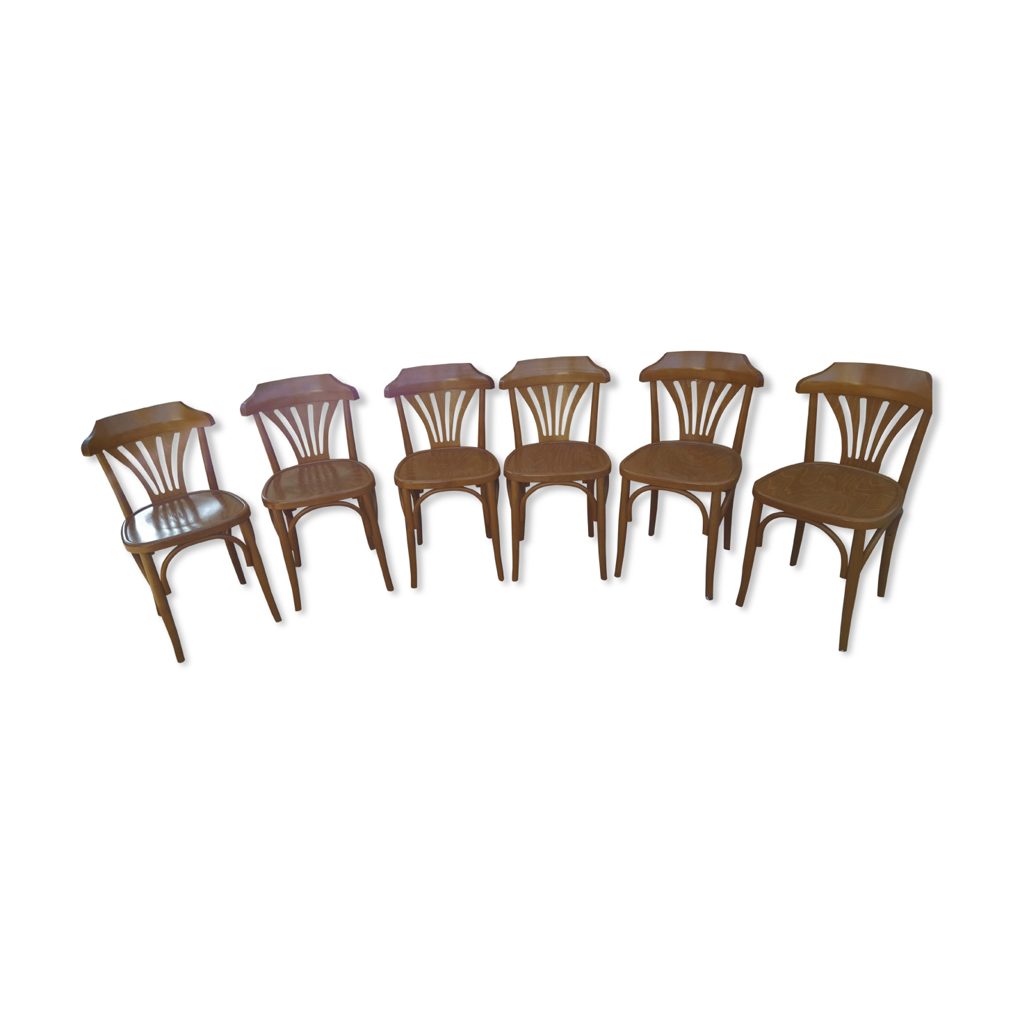 6 wooden bistro chairs