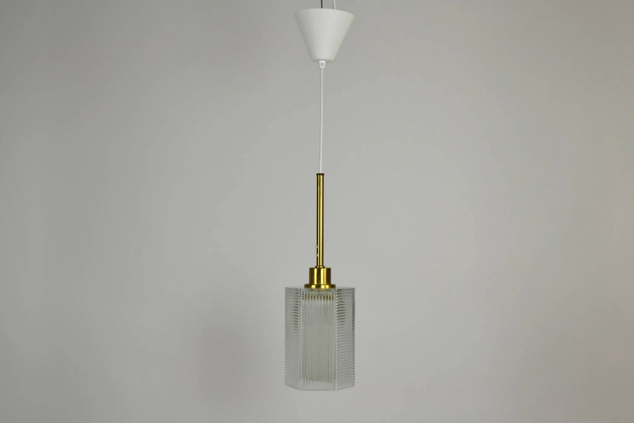 Pendant Lamp, Pressed Glass and Brass, 1960s, Sweden