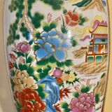 Chinese baluster porcelain vase with polychrome decoration of flowers and pagoda size xxl