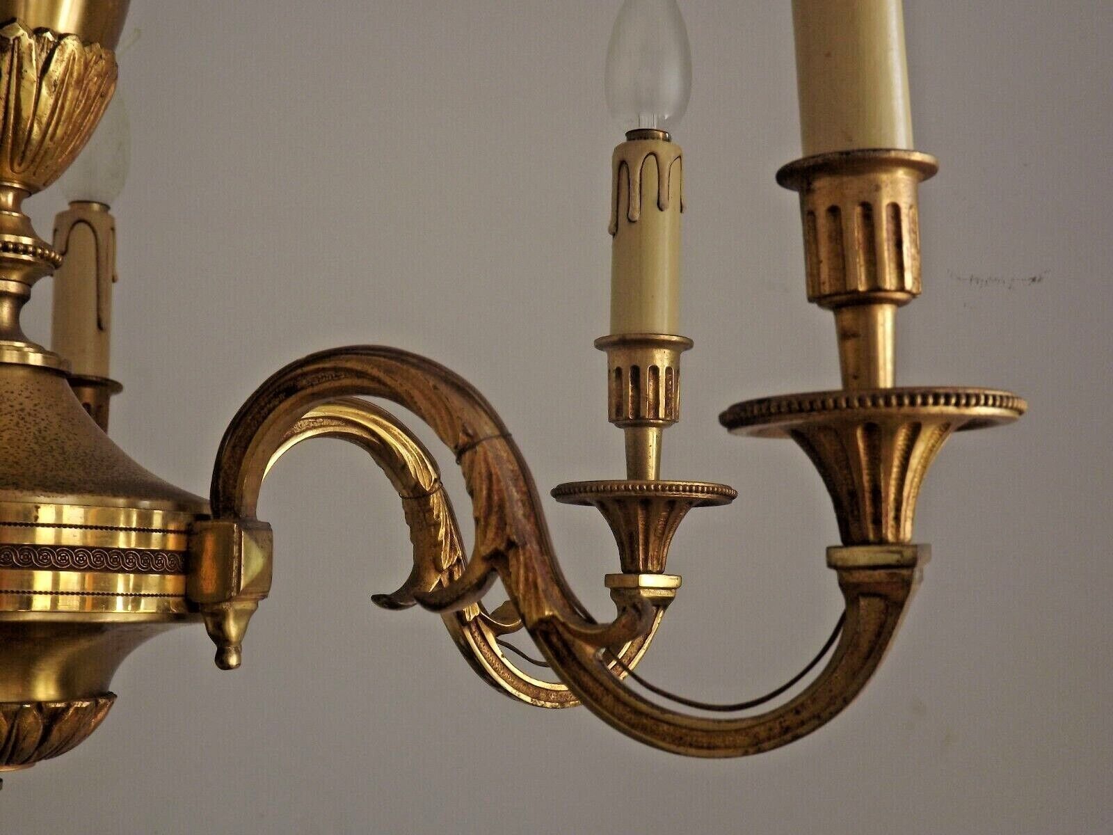 French art nouveau bronze empire style 6 lights chandelier
