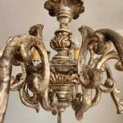 Xl Large Vintage Regency Mid Century Louis XV Baroque Rococo Hand Painted Carved Wood 8 Light Chandelier Floral, Italy, Florence 1920 1950