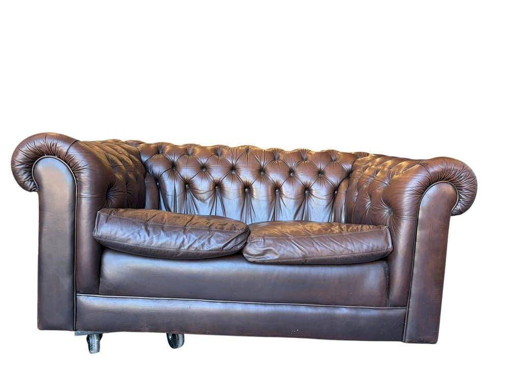 Vintage chocolate brown leather Chesterfield armchair/sofa