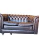 Vintage chocolate brown leather Chesterfield armchair/sofa