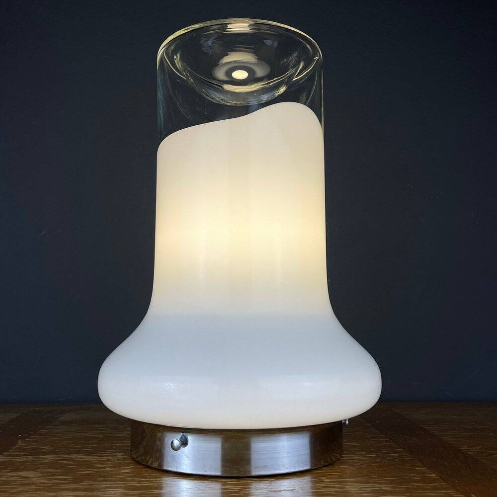 Vintage table lamp in white glass, Italy, 1970s