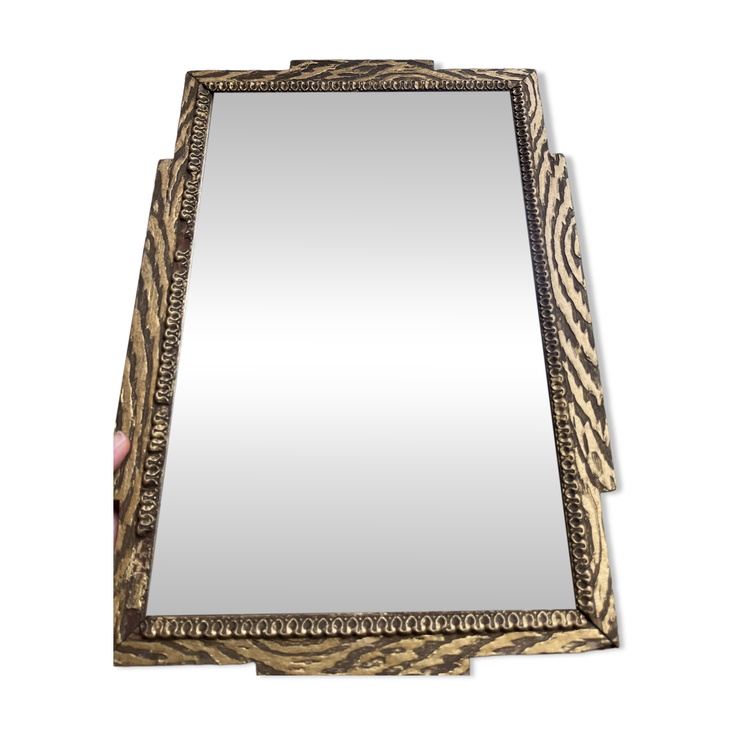 Rare striped Art Deco antique wooden mirror