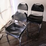 Chaises en cuir noir '70