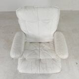 Leolux armchair, swivel chair with white leather upholstery, 1960s