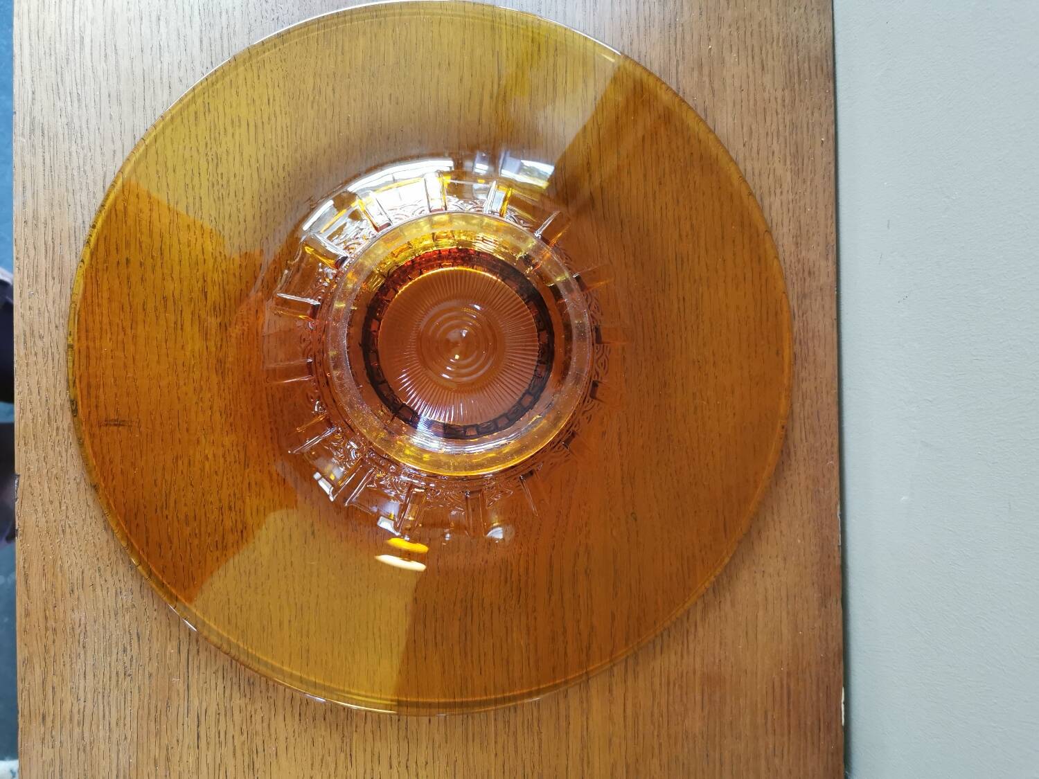 Large Amber Art Deco Glass Bowl